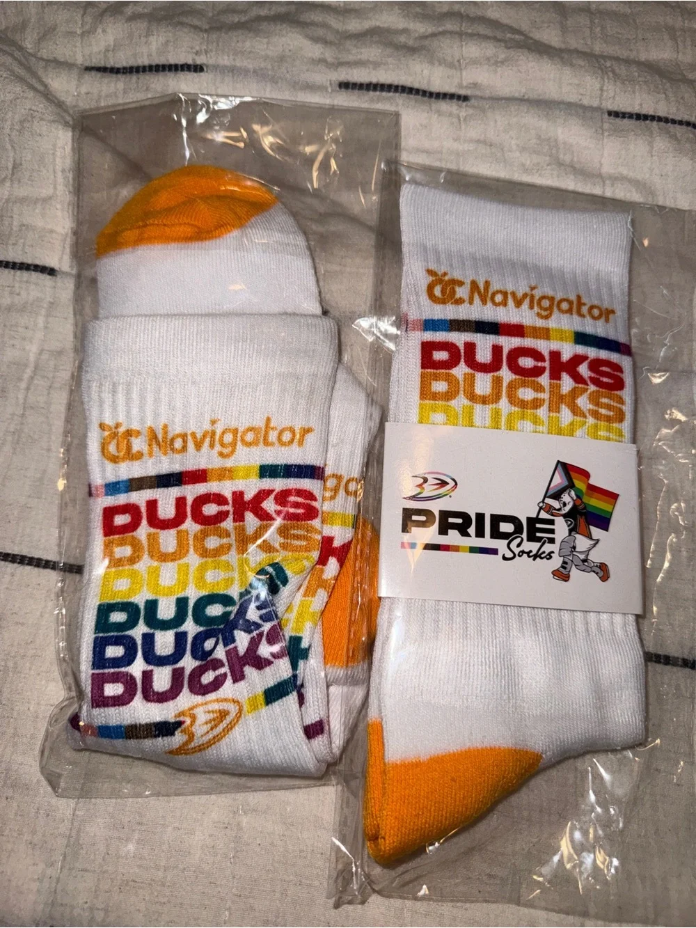 Ducks Pride Crew Socks - White with Orange Accent